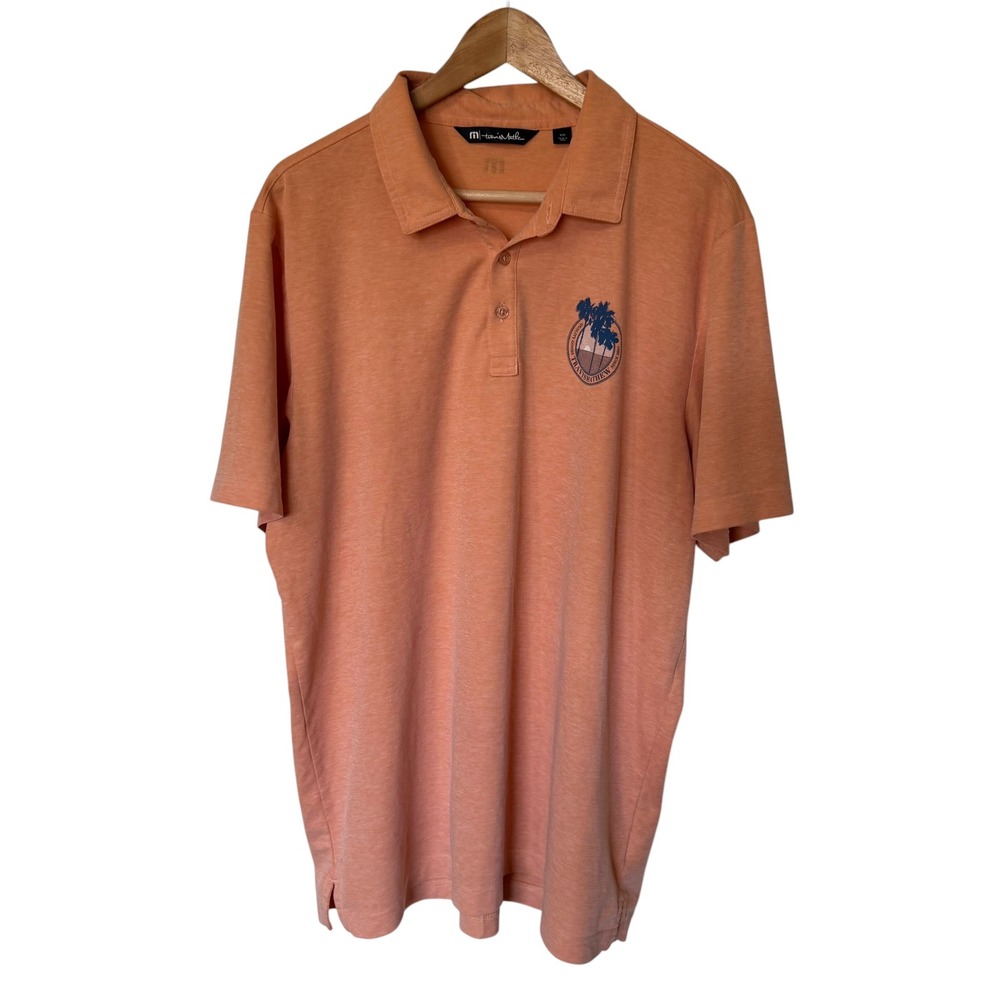 TravisMathew Polo Shirt‎ Mens XXL Orange Excellent Pima Cotton Palm Tree Graphic